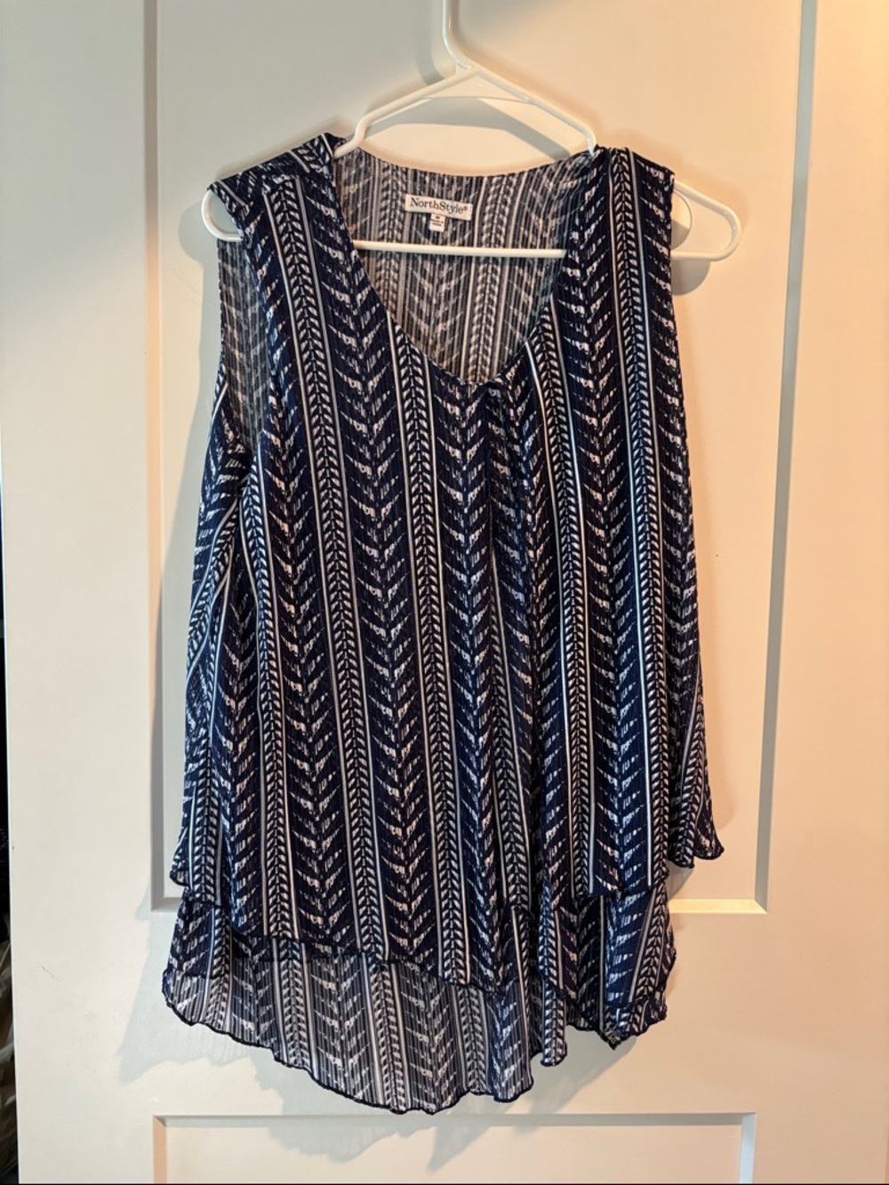 NorthStyle Navy and White Striped Sleeveless V-Neck Top